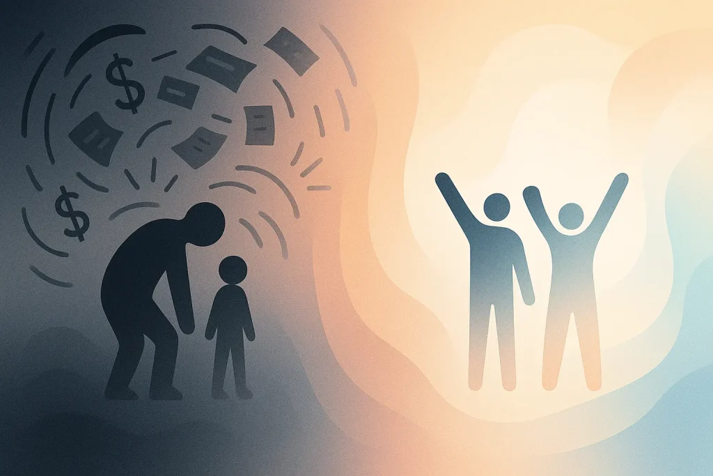 Abstract gradient art depicting a family’s transition from hoarding stress to peaceful relief in Columbus Ohio.