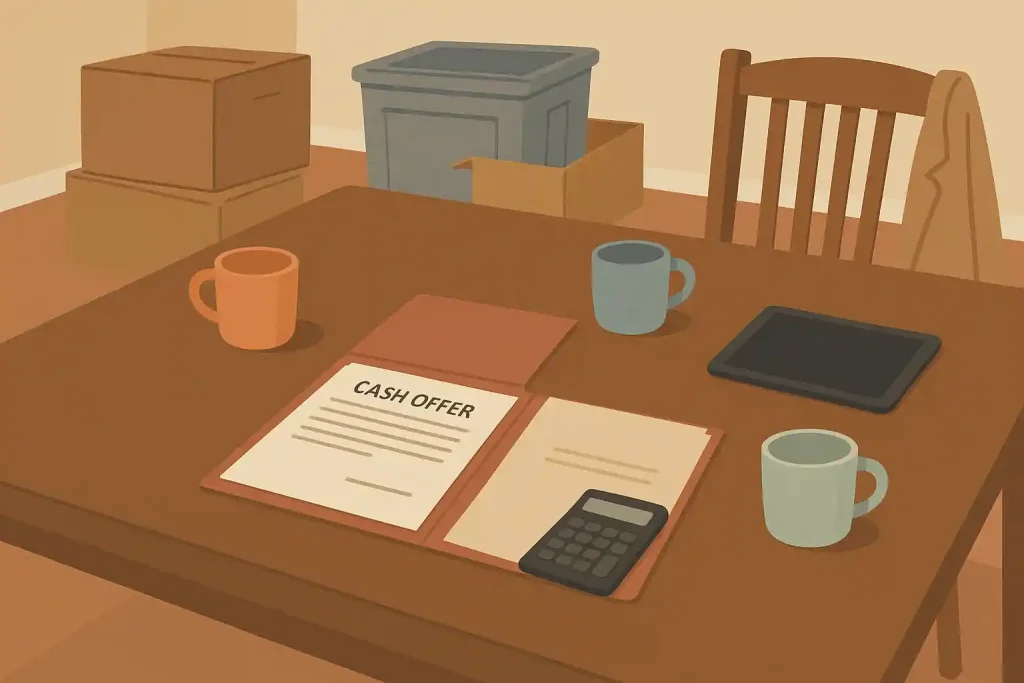 Cash offer paperwork on a table during a fast house sale for job relocation in Columbus Ohio