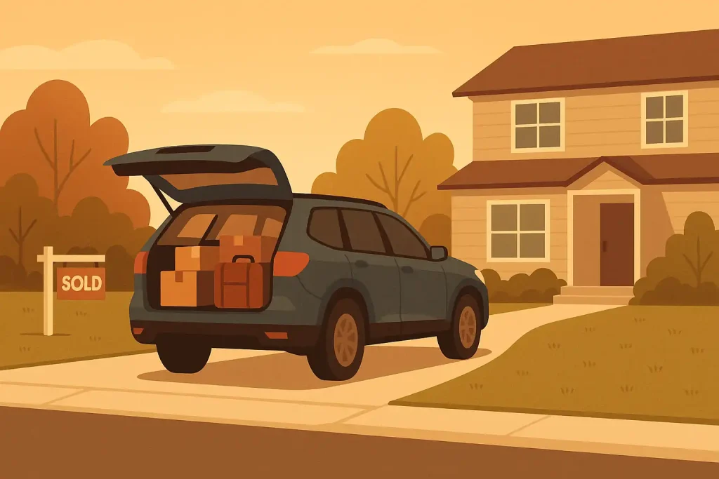 SUV packed with boxes in driveway of sold home during job relocation in Columbus Ohio