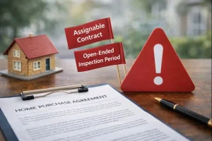 Warning concept showing red flags like assignable contracts and long inspection contingencies in Columbus Ohio cash offers