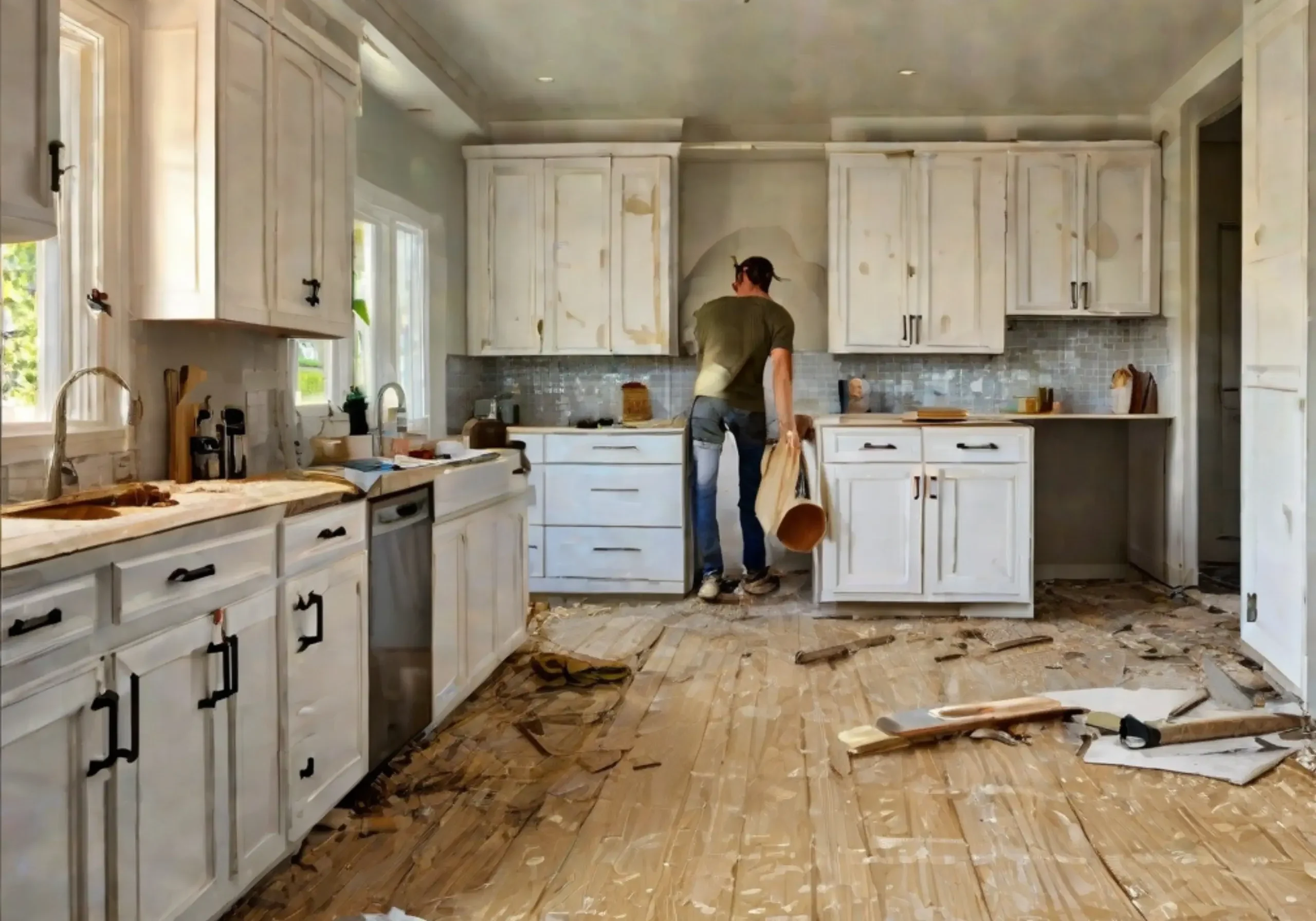view showing a worn kitchen interior on a house in Columbus Ohio in poor condition