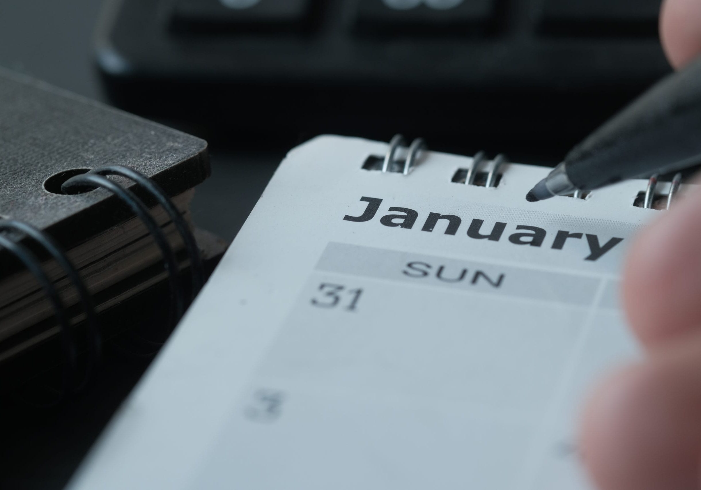 January month on calendar on office desk.
